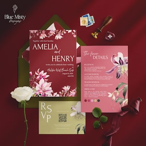 Deeply Romantic Wedding: Burgundy, Pink, and Green Theme (Digital Download Wedding Template) image 1