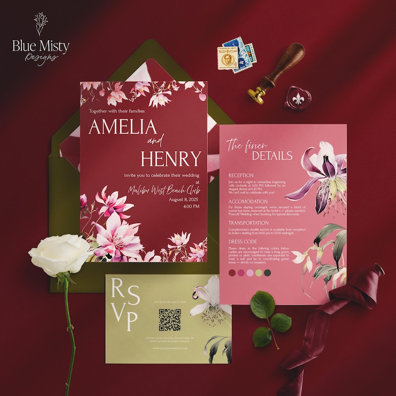 Deeply Romantic Wedding: Burgundy, Pink, and Green Theme (Digital Download Wedding Template) image 1