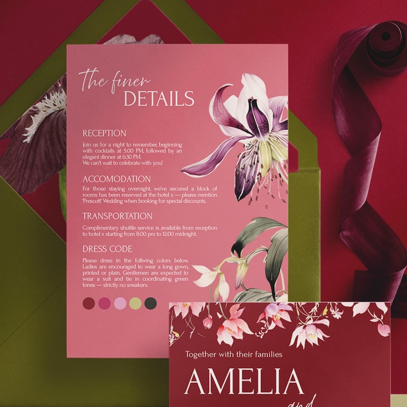 Deeply Romantic Wedding: Burgundy, Pink, and Green Theme (Digital Download Wedding Template) image 6