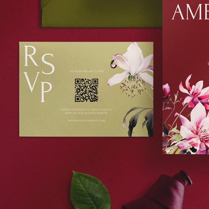 Deeply Romantic Wedding: Burgundy, Pink, and Green Theme (Digital Download Wedding Template) image 7