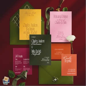 Colorful Wedding Invitation Suite, Editorial Style, Summer Garden Party Theme, Bold Typography