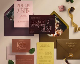 Editorial Style Wedding Invitation, Modern, Bold, Trendy, Statement Wedding Stationery, Colorful Wedding Theme, Canva Editable, INW20