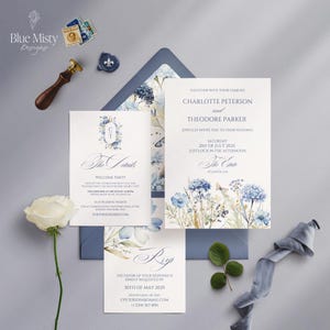 Dusty Blue Invitation, Wedding Invitation Template, Watercolor Floral Invite, Fairytale Editable Wedding Suite, Garden Wedding Set, INW5