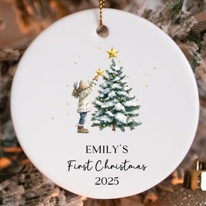 Custom Baby’s First Christmas Ornament, Personalized Name & Year Holiday Keepsake with Christmas Tree Star for Baby Girl, Custom Name Gift