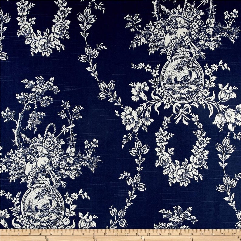 84 or 96 length Drapery Panel in Waverly Country House Toile Indigo