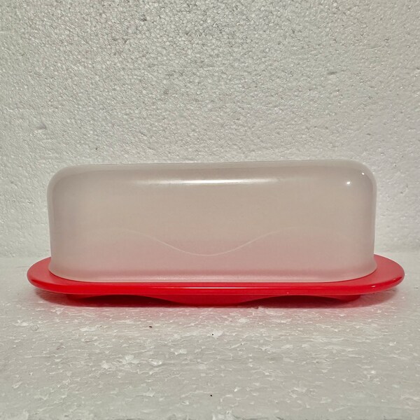 Butter Dish NEW Tupperware Red with frost clear cover.