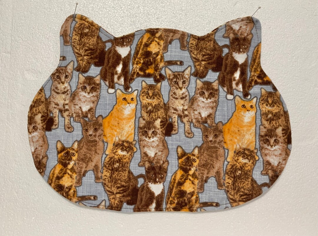 Cat Place Mat, Cat Face Shape Placemat, Reversible, Flannel Fabric, Cat
