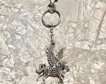 Llavero Pegaso Color Plata Cierre de Pinza de Langosta