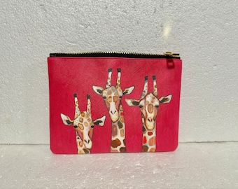 Giraffe Zippered Pouch Pink 6” x 7 1/2”, New, Never Used