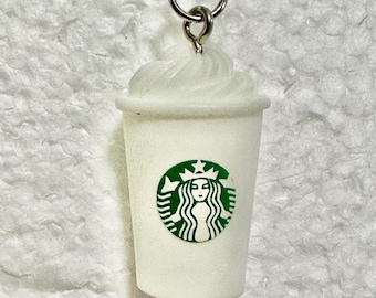 Collar con dije de taza de café de Starbucks: cadena de plata, plástico blanco