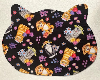Tapete para gatos, tapete con forma de cara de gato, tapete para comida para mascotas, tapete para gatos, tapete para gatitos, tapete para gatos de tela reversible.