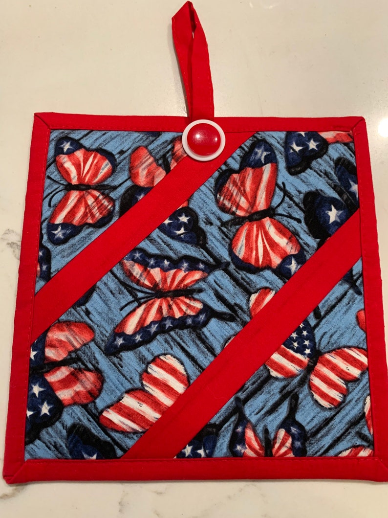 Pot Holders Set of 2 Patriotic Butterflies Handmade Etsy