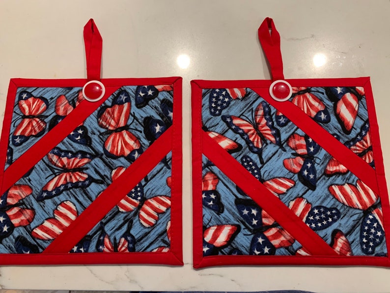Pot Holders Set of 2 Patriotic Butterflies Handmade Etsy