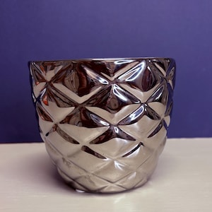 Ceramic Silver Geometric Design Cache Pot