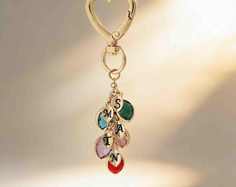 Personalized Leaf letter Keychain/bag charm with Birthstone, Mother's Day Gift, mother birthday gift,birthstone keychain for grandma