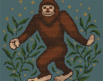 Sasquatch Cross Stitch PDF Pattern, Instant Download, Starry Bigfoot, Cute Spooky, Cryptid