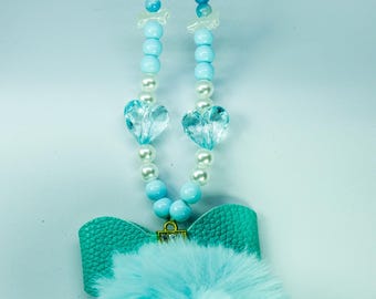 Cute Mint Green Pom Pom rearview mirror beaded car decoration