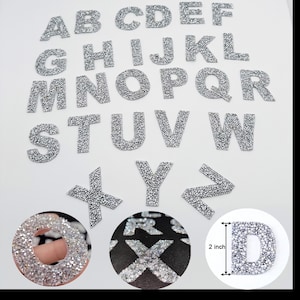 2&quot; Rhinestone Letters, Iron On Sparkling DIY Embellishments ,SILVER Rhinestone Patch, Mesh Bling Letter,Hot Fix Rhinestone Letters