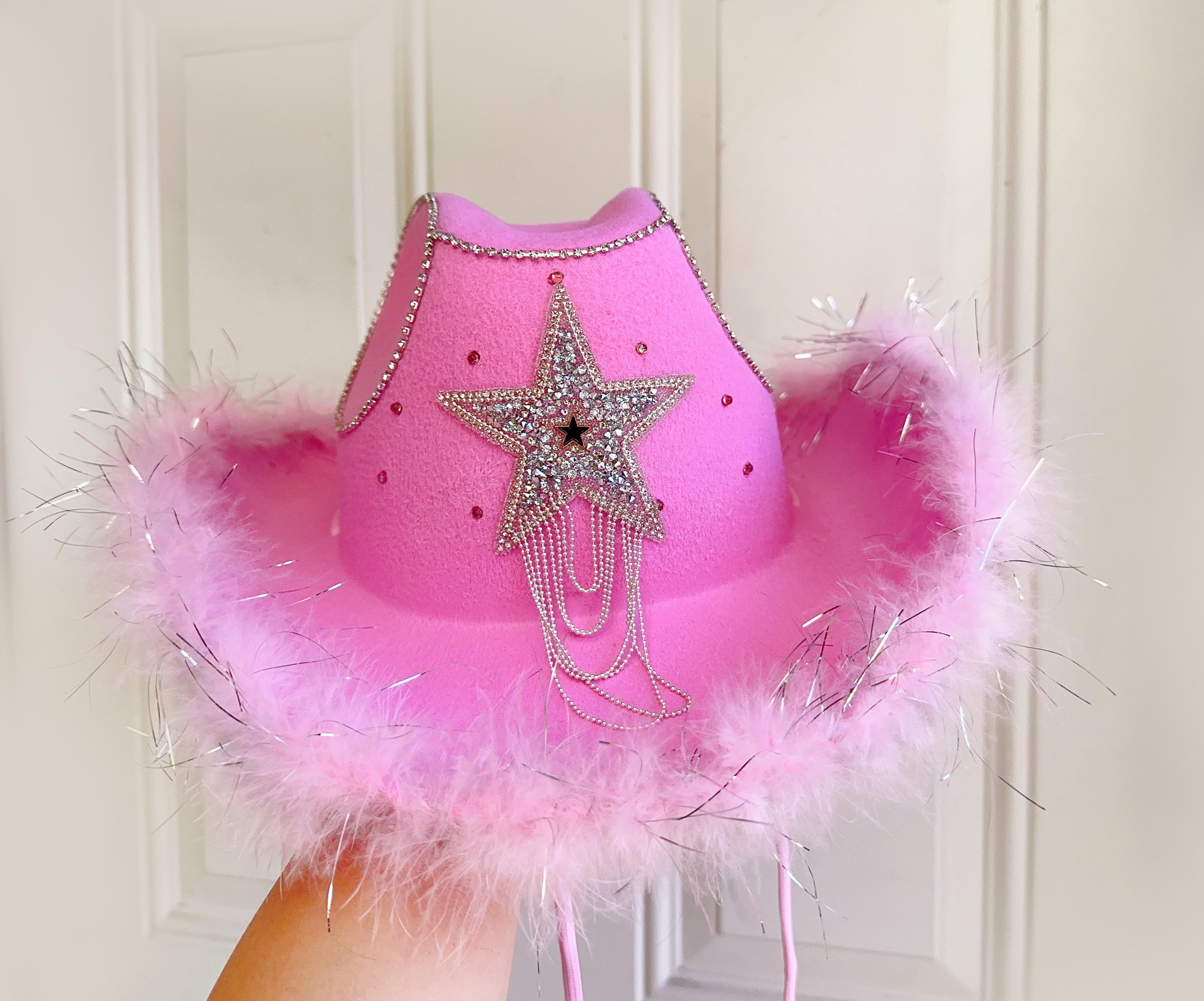 21st Birthday Cowgirl Hat - Pink Glitter Cowboy Hat, One Size Custom 21st Birthday Pink Blue Cowboy Cowgirl Hat Sequins  main image 3