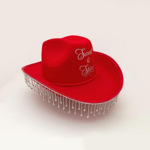 Personalized Red Cowboy hat Cowgirl Hat with rhinestone tassel Name,Logo for women men teen.Custom Felt Western Country party Made to order
