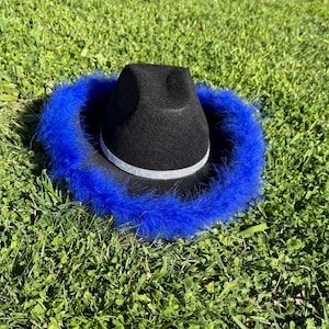 Black Cowgirl Cowboy Hat with Feather Boa Rhinestone band for Women Man Teen,Western Country Hat  Made to order