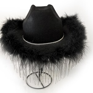 Personalized Name Cowboy Cowgirl Hat with Rhinestone Trim & Tassel Fringe, Western Hat Bachelorette Party Birthday Wedding Concert,Nashville