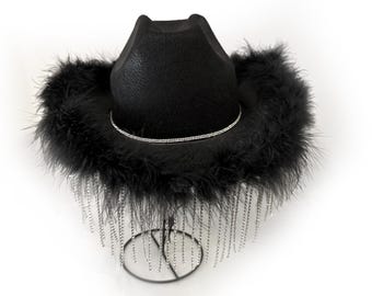 Personalized Name Cowboy Cowgirl Hat with Rhinestone Trim & Tassel Fringe, Western Hat Bachelorette Party Birthday Wedding Concert,Nashville