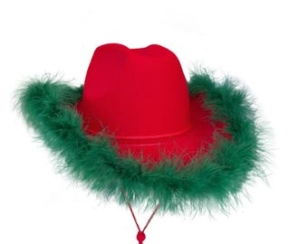 Custom Cowgirl Hat with feather, Personized Cowboy Hat with Boa for Adult, Western Bachelorette Party Birthday,Nashville,Halloween Costume