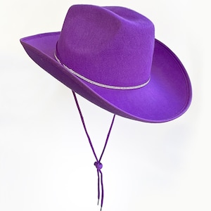 Purple Cowboy Hat with Rhinestone Trim - Stylish Western Hat with Chin Strap. Bachelorette Party Birthday Wedding Concert,Nashville