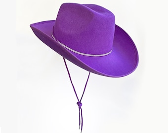 Purple Cowboy Hat with Rhinestone Trim - Stylish Western Hat with Chin Strap. Bachelorette Party Birthday Wedding Concert,Nashville