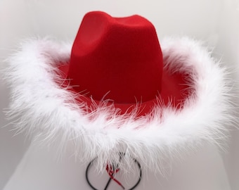 Christmas Cowboy Hat With Feather Boa,rhinestone Hat Band  display picture 1