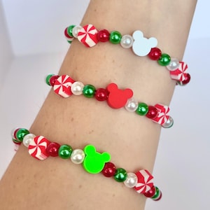 Christmas Disney Inspired Peppermint Mickey Head Bracelets for Disney World and Disneyland Disney Parks or Everyday Wear or Gifting