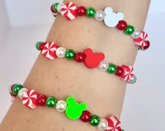 Christmas Disney Inspired Peppermint Mickey Head Bracelets for Disney World and Disneyland Disney Parks or Everyday Wear or Gifting