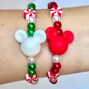 Christmas Mickey Head Peppermint Disney Inspired Candy Cane Bracelets for Disney World or Disneyland Disney Parks Christmas Disney Bracelet