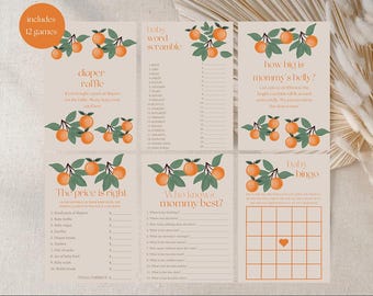 Little Cutie Baby Shower Game Bundle, Orange Citrus Editable A Little Cutie Orange Baby Shower Games, Baby Shower Citrus Game Bundle