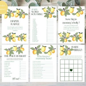 Lemon Baby Shower Game Bundle, Editable Lemon Baby Shower Games, Baby Shower Citrus Game Bundle
