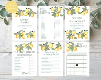 Lemon Baby Shower Game Bundle, Editable Lemon Baby Shower Games, Baby Shower Citrus Game Bundle