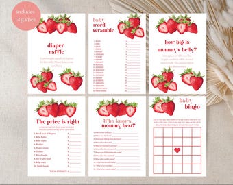 Strawberry Baby Shower Game Bundle, Editable Strawberry Baby Shower Games, Baby Shower Game Bundle