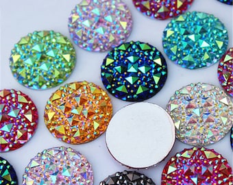 50pcs 20mm Round Shape Ab Resin Rhinestones Applique Stones and Crystal Gems Flatback for Costume Button Crafts