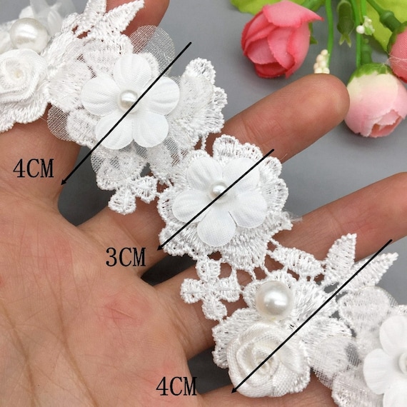 1 Yard Pink 3D Flower Pearl Lace Trim Embroidered Lace Ribbon Fabric  Handmade Beaded Sewing Craft For Costume Hat Decoration 5cm
