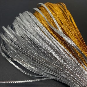 3/5/8/10mm 10yards Gold/Silver Polyester Ribbon for Bow Wedding Christmas Decoration DIY Gift Wrapping