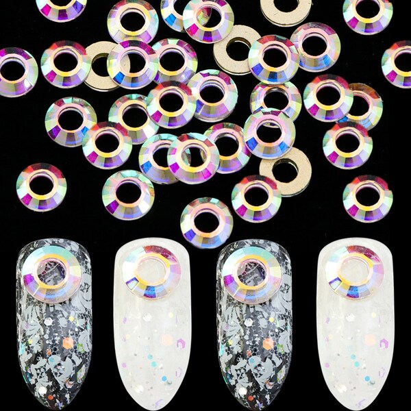 10pcs Nail Art Crystal AB Rhinestones Charms Jewelry Gems 8mm Glass Circles Nail Stones for 3D Manicure Decorations Tools