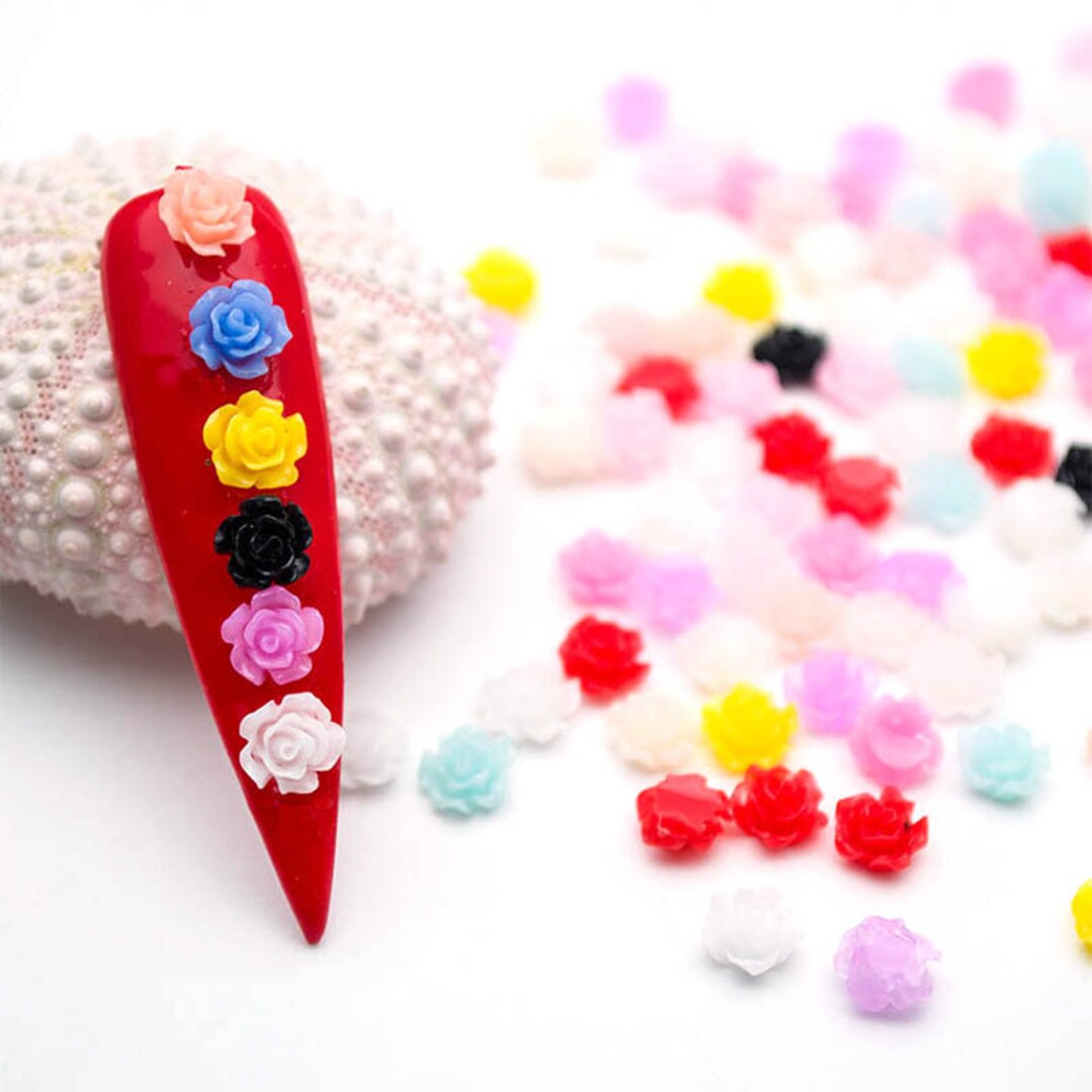 50 Pcs Mix Color Acrylic Rose Flowers Nail Design 6mm 3D Nail Art Decorations Nail Supplies