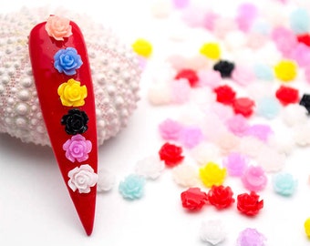 50 Pcs Mix Color Acrylic Rose Flowers Nail Design 6mm 3D Nail Art Decorations Nail Supplies Flowers Nails Accessories