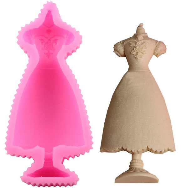 3D Robe de mariage Bougie Clay Mold Cake Silicone Baking Molds Fondant Cake Decorating Tools Candy Chocolate Gumpaste Moules