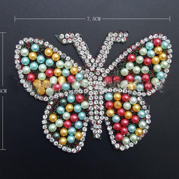 Hotfix Rhinestone Colorful Beads Butterfly Motif Iron on Patches Applique for Heat Transfer Clothing Shoe Bag Crafts DIY