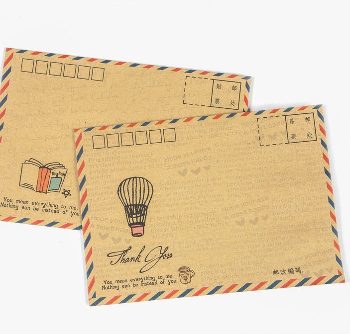 10 Sheet Antique kraft Air Mail Envelope Postcard Letter Stationary Storage OV