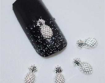 50Pcs New Silver Gold Pineapple Nail Stickers, 3D Metal Alloy Nail Art Decoration/Charms/Studs, Nails 3D Jewelry