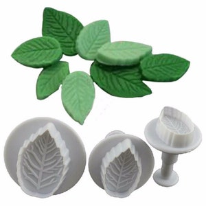 Set 3 Pcs Cake Rose Leaf Plunger Fondant Decorating Sugar Craft Mold Cutter Tools