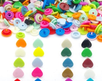 10 Colors Mixed 100sets KAM Brand Heart Shaped Plastic Snap Button Fastener Buttons for Baby Diaper 10sets Each